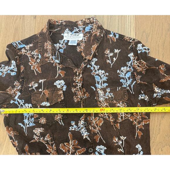 Back In The Saddle Floral Shirt Back Tie Western Brown Medium - Picture 7 of 8